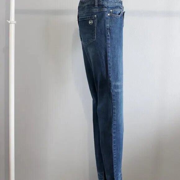 Michael Kors Dark Wash Jeans Size 10 Flare Metal Logo - Picture 4 of 9